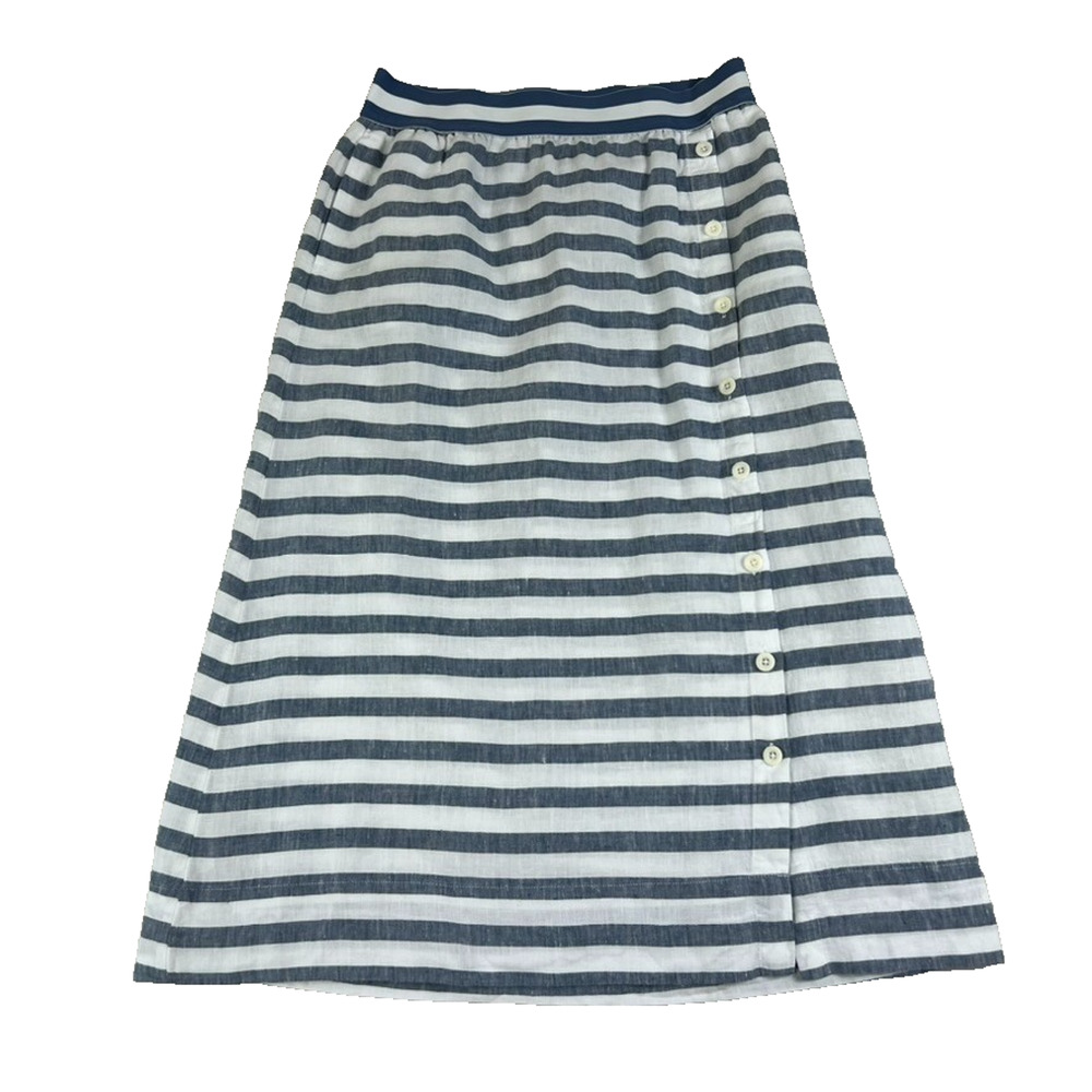 J. Jill Maxi Skirt SP Seaside Striped Love Linen Button Side With Pockets NWT